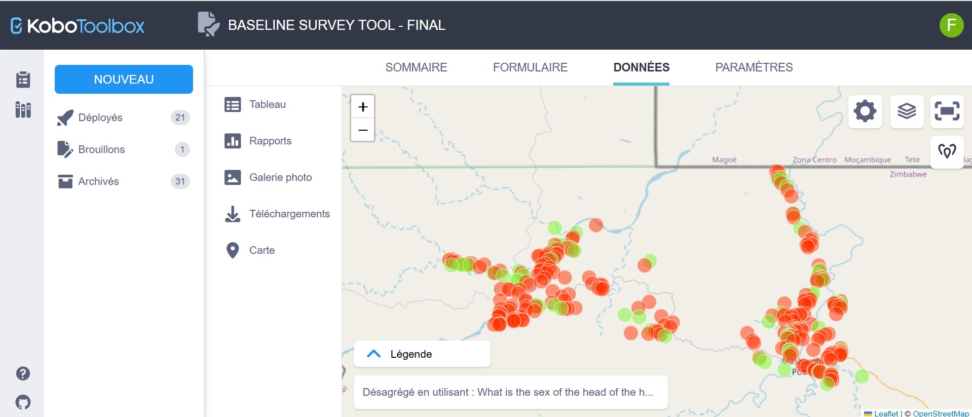 Screenshot of the mapping functions of the KoboToolBox server