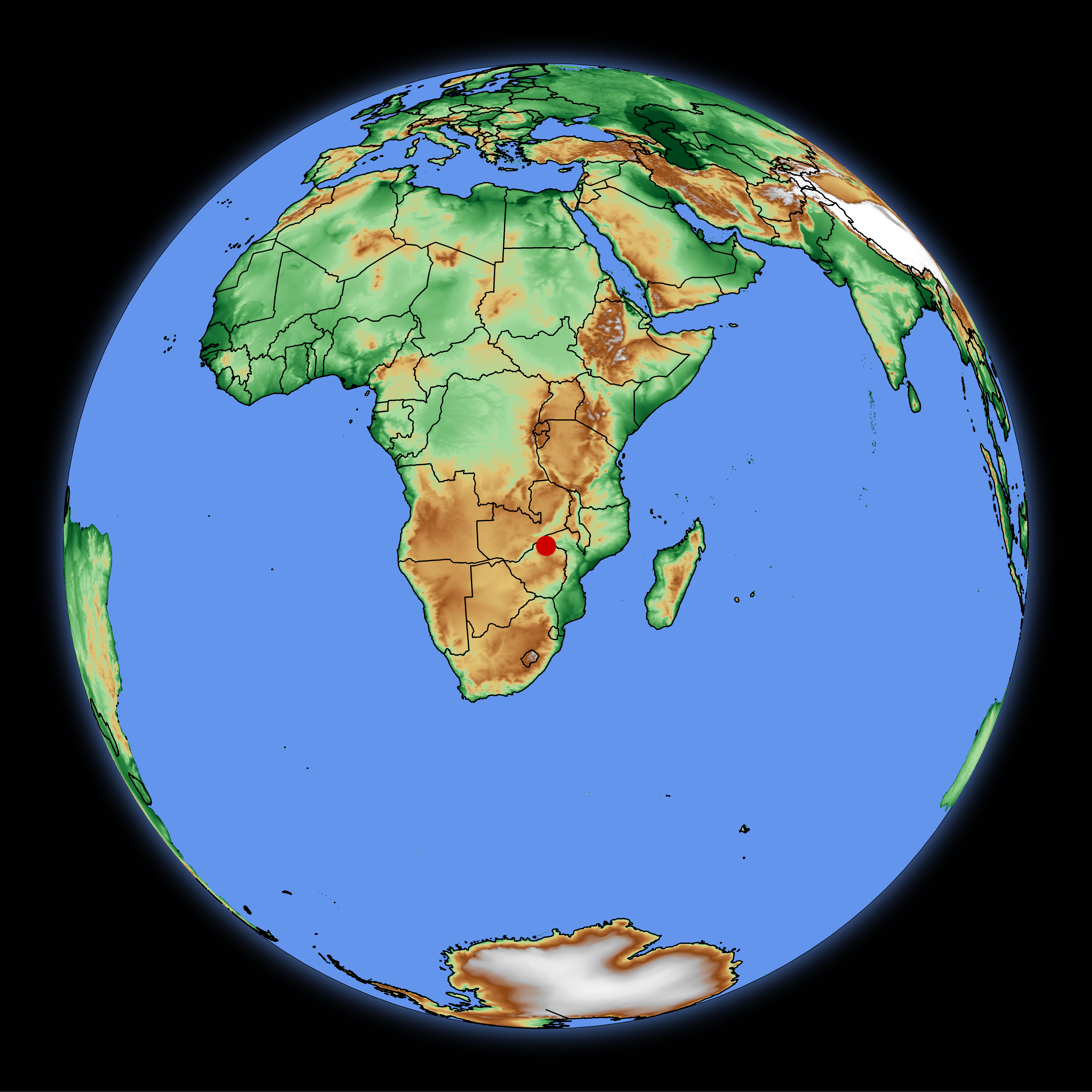 Location of Mbire District on an orthographic projection of elevation and country boundaries